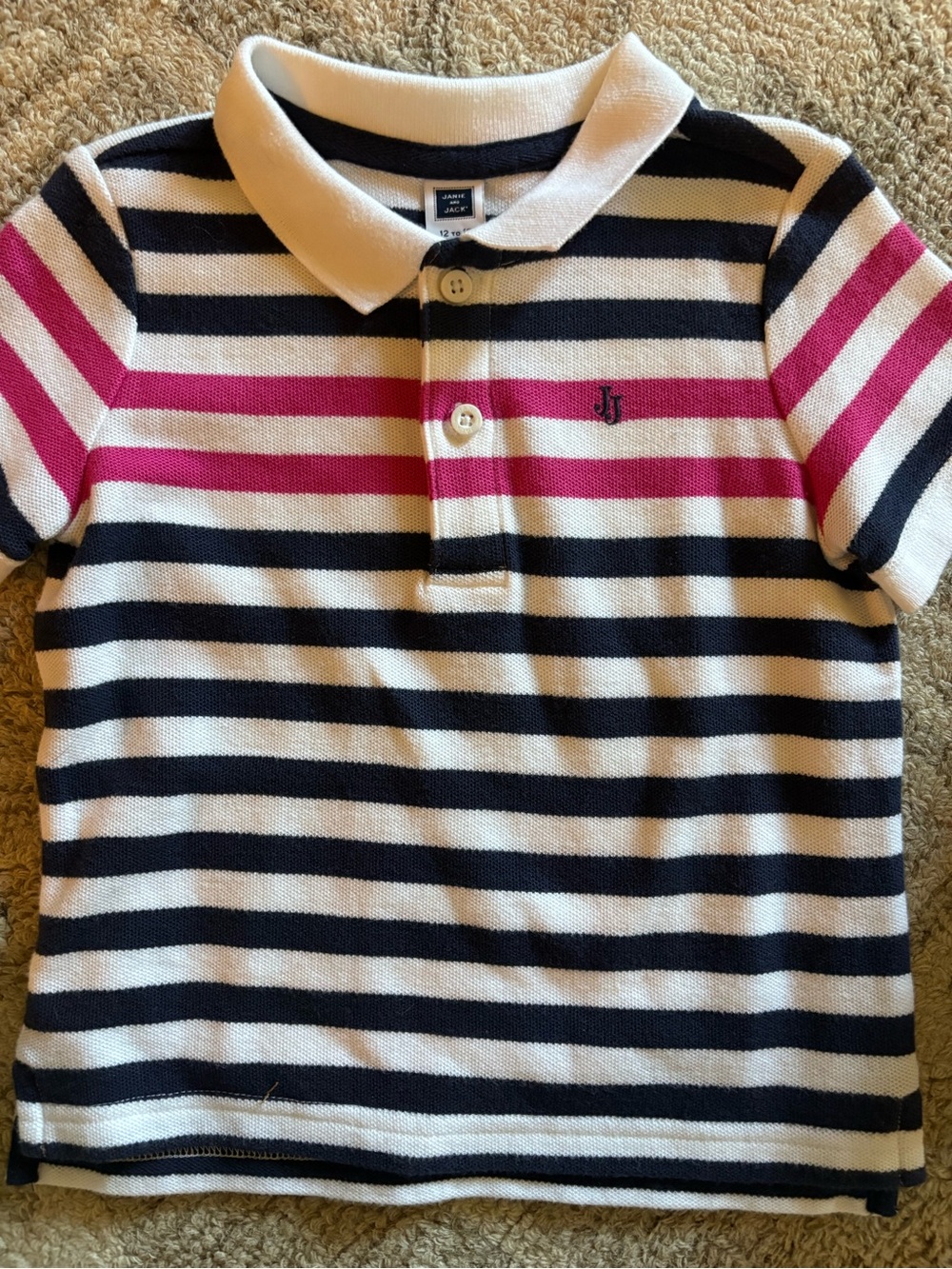 Kids Striped Polo Shirt - Navy, White & Pink
